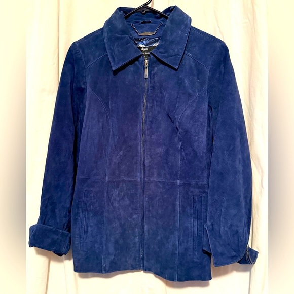 NWT Dennis by Dennis Basso Royal Blue Washable Leather Zip Up Jacket Womens Sz M - Picture 1 of 9